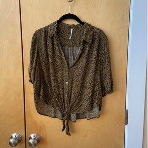 Free People Crop Tie Shirt
